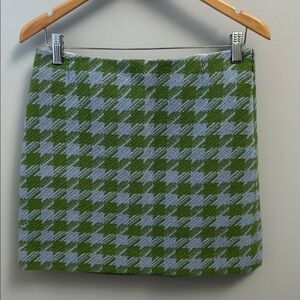 J Crew Chic Houndstooth Wool Blend Mini Skirt in Green and Blue